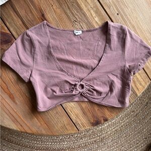 Garage Light Brown Ring-Front Crop Top